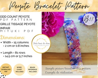 Peyote miyuki bracelet pattern/peyote pattern bracelet/odd count peyote pattern/bead bracelet pattern/instant download pdf/seed bead pattern