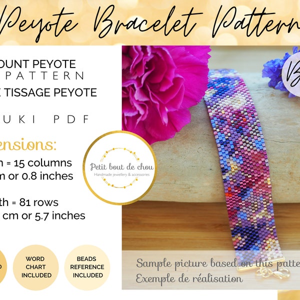 Grille de tissage bracelet/peyote impair/diagramme miyuki/perles miyuki delicas/pdf à télécharger/motif tons violets mauve lavende