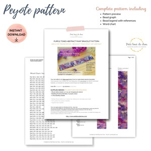 Mönster för Peyote-pärlarmband i PDF-format/Peyotesöm med udda antal/Miyuki delica-pärlor/geometriskt mönster/nedladdning direkt/mönster i lila toner bild 2