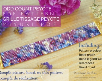 Peyote Beading Bracelet Pattern PDF/Peyote Stitch odd count/Miyuki delica beads/geometric pattern/instant download/purple tones pattern