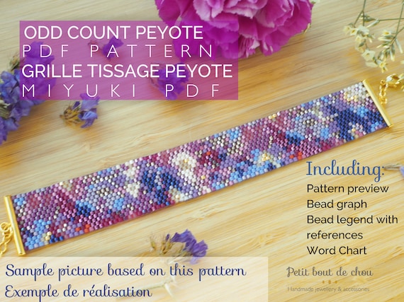 Peyote Beading Bracelet Pattern PDF/Peyote Stitch odd count/Miyuki delica beads/geometric pattern/instant download/purple tones pattern