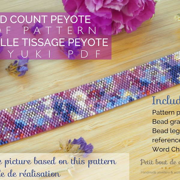 Patrón de pulsera de cuentas de peyote PDF/Peyote Stitch cuenta impar/Miyuki delica cuentas/patrón geométrico/descarga instantánea/patrón de tonos púrpuras