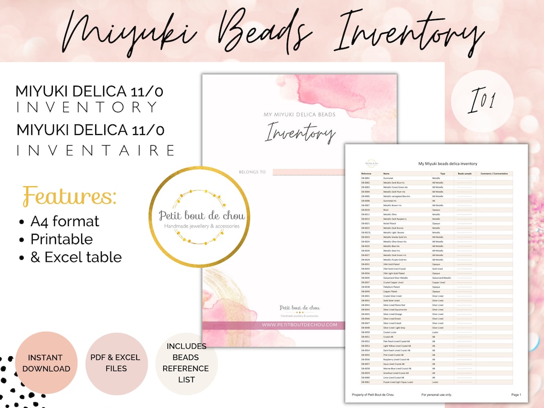 Miyuki Delica Beads Inventory Sheets/ Inventory Check List/ Beadworking