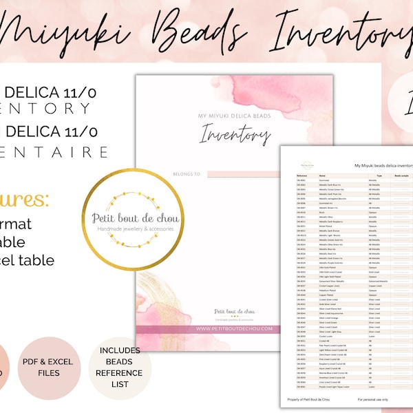 Miyuki Delica Beads Inventory Sheets/ Inventory Check List/ Beadworking Inventory/ Delica Bead Tracking/ Beads list/ Bead collection tracker