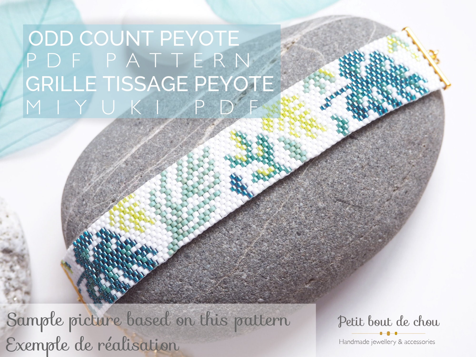 PDF Peyote Bracelet Pattern/Beading grid/odd count peyote bracelet/ Miyuki delica beads/miyuki pattern/exotic leaves monstera pattern