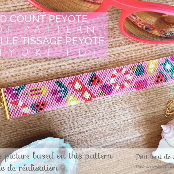 Grille de tissage armband/peyote impair/diagram miyuki/perles miyuki delicas/pdf à télécharger/motief été plage glaces lunettes soleil