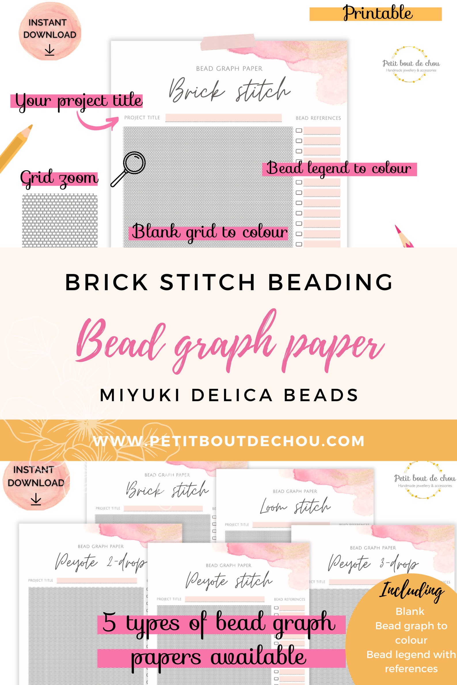 Brick Stitch Bead Graph Paper/miyuki Graph Paper/blank Bead Pattern
