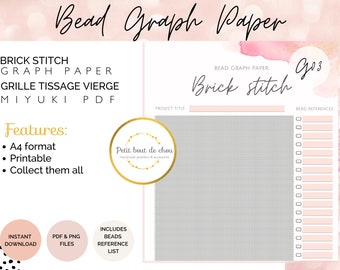 Brick Stitch Bead Graph Paper: Miyuki Delica Pattern (PDF/PNG)