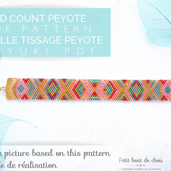 Grille de tissage bracelet/peyote impair/diagramme miyuki/perles miyuki delicas/pdf à télécharger/motif geometrique corail