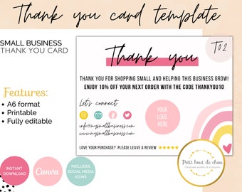 Small Business Thank You Card: Boho Packaging Insert (Printable)