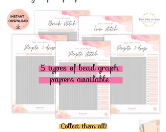 Bead graph paper bundle/loom brick peyote miyuki graph paper/blank bead pattern/beading graph/beading chart/blank templates/printable graph