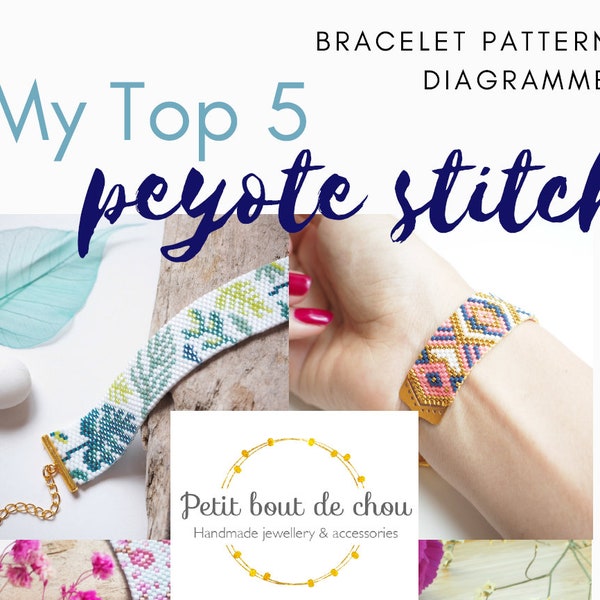 PDF E-book top 5 Peyote armbandpatronen/kraalroosters/oneven telling peyote armband/ Miyuki delica kralen/miyuki patroon/zaadkralen patroon