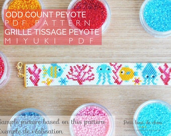 Peyote Bead Bracelet Pattern/Miyuki pattern/odd count peyote bracelet/ Miyuki delica beads/miyuki pattern/coral reef sealife fish pattern