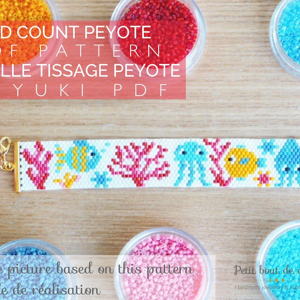 Grille de tissage bracelet/peyote impair/diagramme miyuki/perles miyuki delicas/pdf à télécharger/motif corail vie sous-marine poissons
