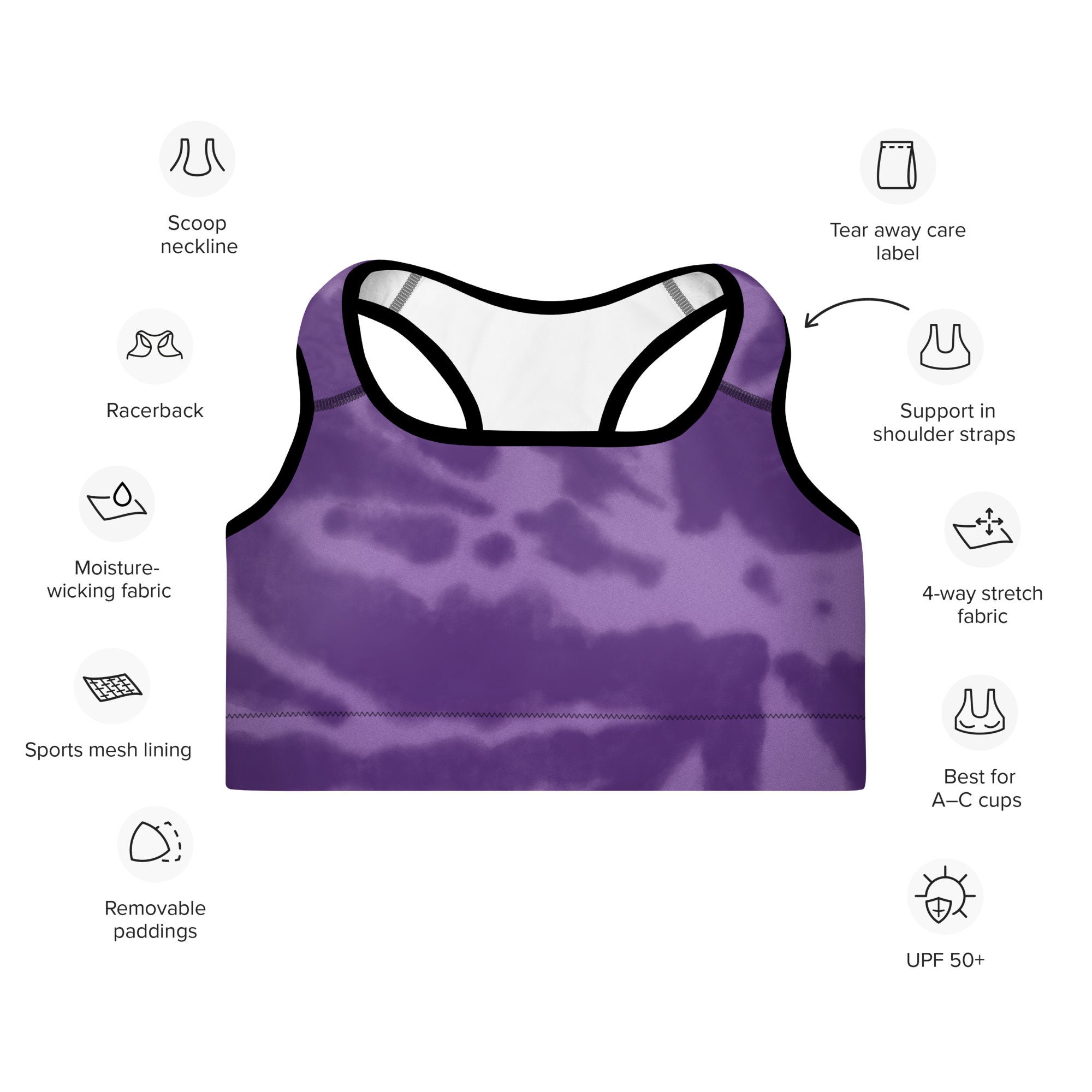 Sports Bra With Padding 'purple' Yoga & Meditation Etsy