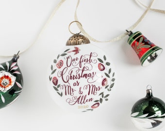 Newlywed Ornament, Our First Christmas Ornament, Newlywed Christmas Ornament, Mr and Mrs Ornament, First Christmas Married Ornament