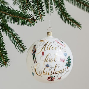 Nutcracker Gold Foil Baby&#39;s First Christmas Ornament, Personalized First Christmas Ornament, Baby Shower Gift, Baby Name Christmas Ornament