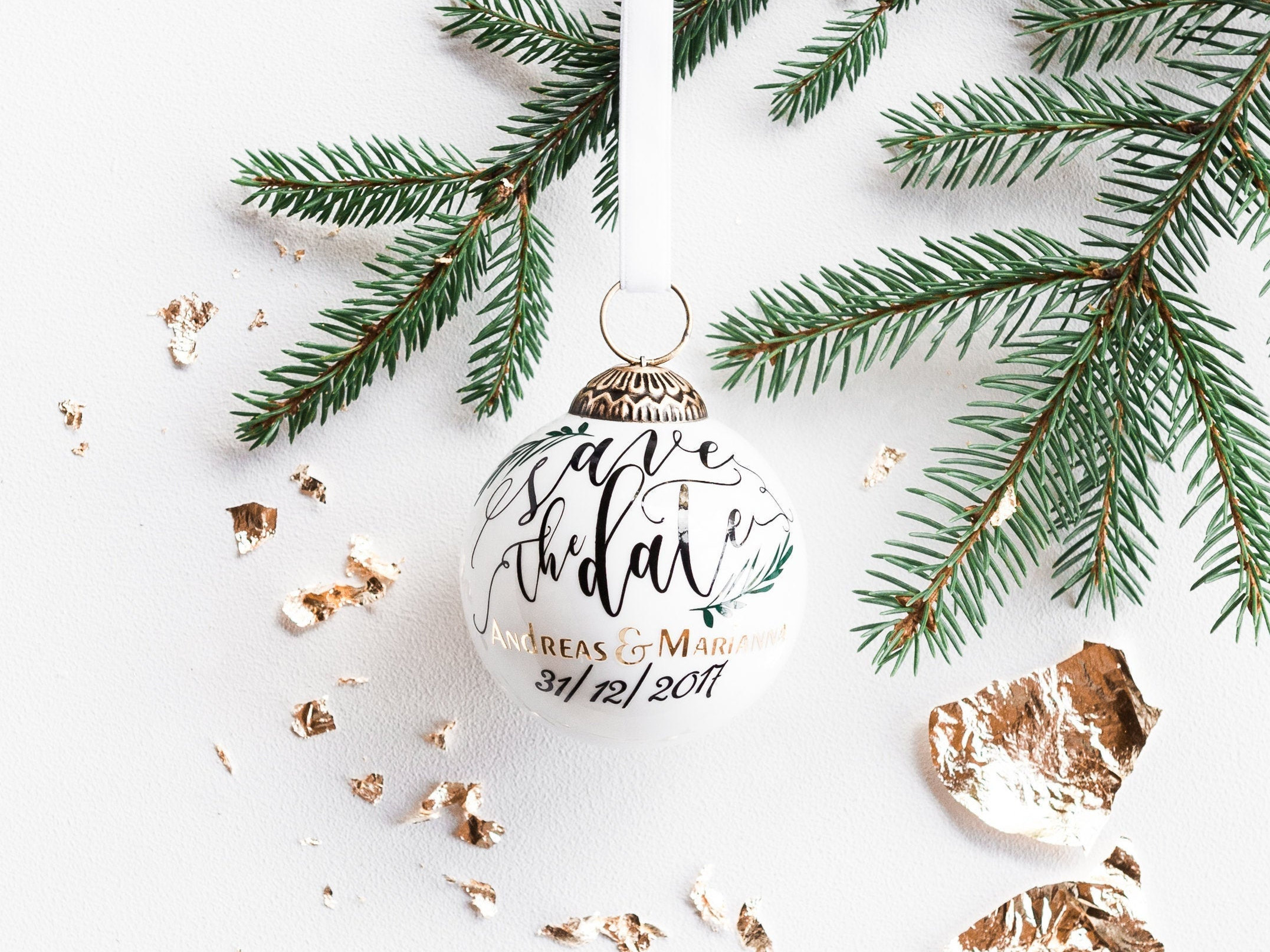 Ornement Personnalisé de Noël Fait sur Commande, Cadeau Mariage Noël, Sauvez La Date, Annonce d'enga