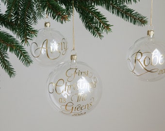 Gold Foil Clear Glass Personalized Glass Christmas ornaments, Personalized Christmas Ornaments