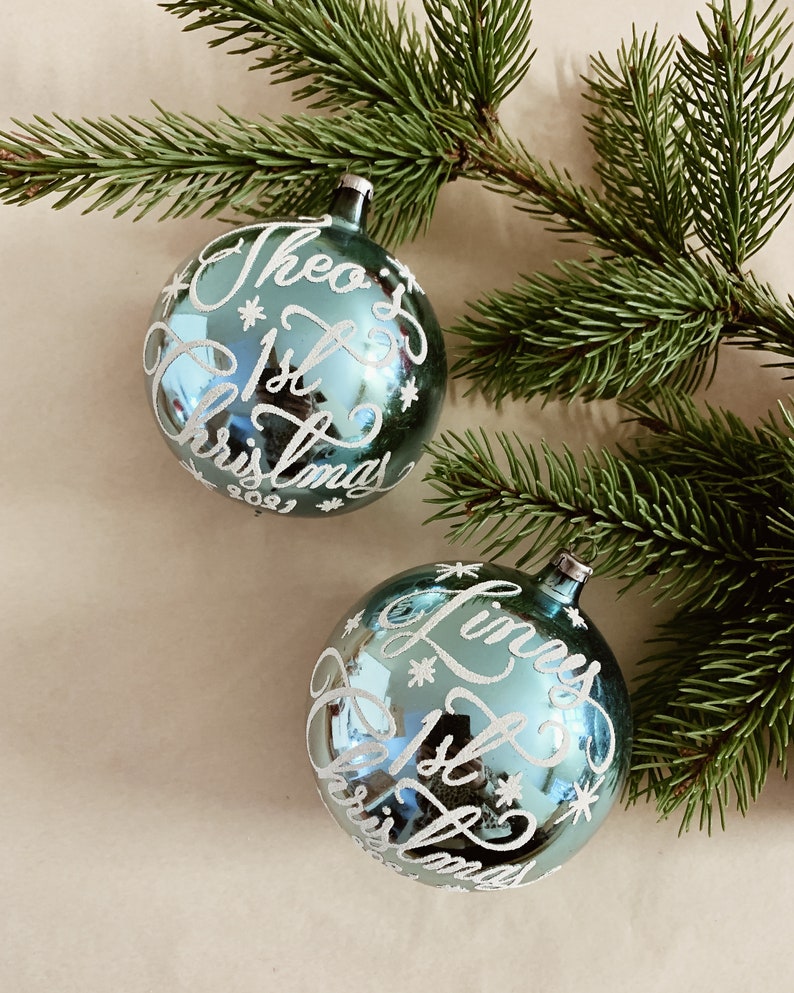 Turquoise Mercury Glass Christmas Ornaments Personalized with Custom Wording, Personalized Christmas Ornaments, Personalized Holiday Gifts image 5