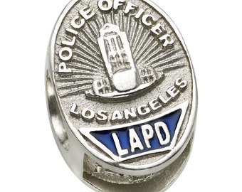 Los Angeles Police Shield Charm - Fits Pandora Bracelets - Sterling Silver - LAPD Charm