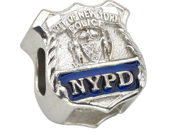 NYPD Shield Charm - Fits Pandora Bracelet - Sterling Silver