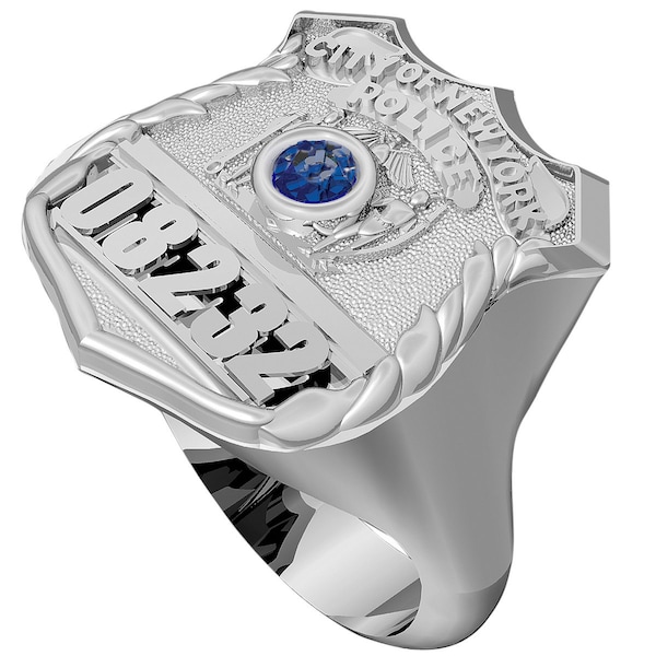 Womens NYPD Blue Sapphire Ring - Police Officer - Sterling Silver