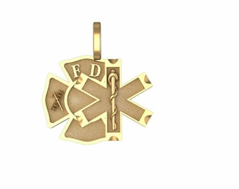 Fire Department / EMS Combo Charm - 10K Gold