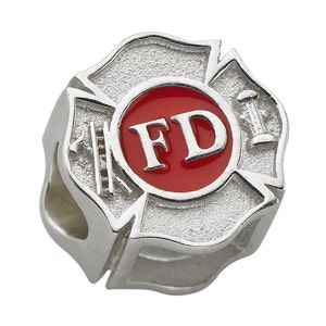 Fire Department Maltese Cross Charm - Fits Pandora Bracelet - Sterling Silver