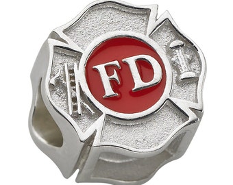 Fire Department Maltese Cross Charm - Fits Pandora Bracelet - Sterling Silver