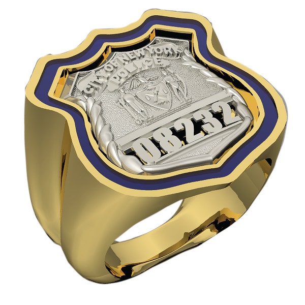 Mens NYPD Thin Blue Line Ring - Police Officer - 10K Gold