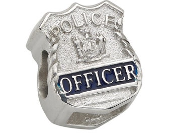 Police Officer Shield Charm - Fits Pandora Bracelet - Sterling Silver