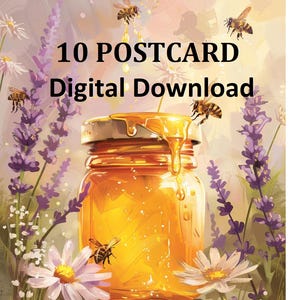 Lot de 10 cartes postales abeilles, fleurs et miel - impressions botaniques pastel - papeterie vintage cottagecore - jolie nature a