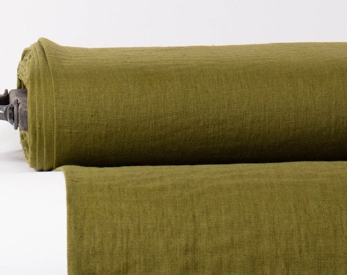 Pure 100% Linen Fabric Dark Moss Green Medium Weight Pre-Washed Textile Durable Plain Woven Solid Not Transparent Organic For Outfit Drape