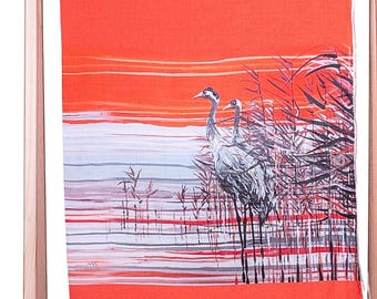 Winches at Sunset Linen Fabric by the Yard: Marius Morkūnas Nature Print