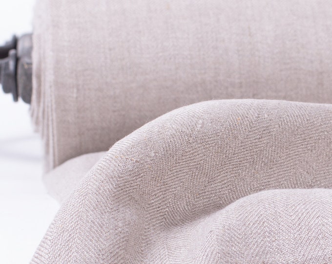 LinenBuy Pure 100% Linen Fabric Herringbone Pattern 215 gsm Medium weight Strong, dense