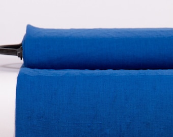 Linen Fabric Bright Blue Medium Weight Pre-Washed Textile Durable Plain Woven Solid Not Transparent Organic Outfit Drape Tablecloth