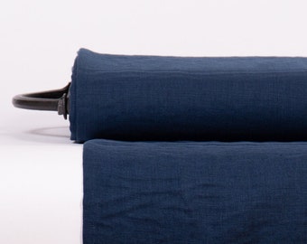 Pure 100% Linen Fabric Midnight Blue Medium Weight Pre-Washed Durable Dense Plain Solid Organic Textile Drape For Sewing Table Cloth By Yard