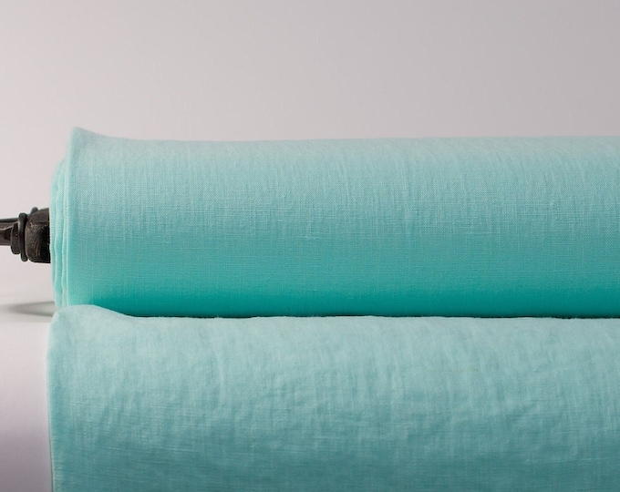 LinenBuy Pure 100% Linen Fabric Mint Green Medium Weight Pre-Washed Durable Dense Plain Solid Organic Fabric For Sewing Table Cloth By Yard