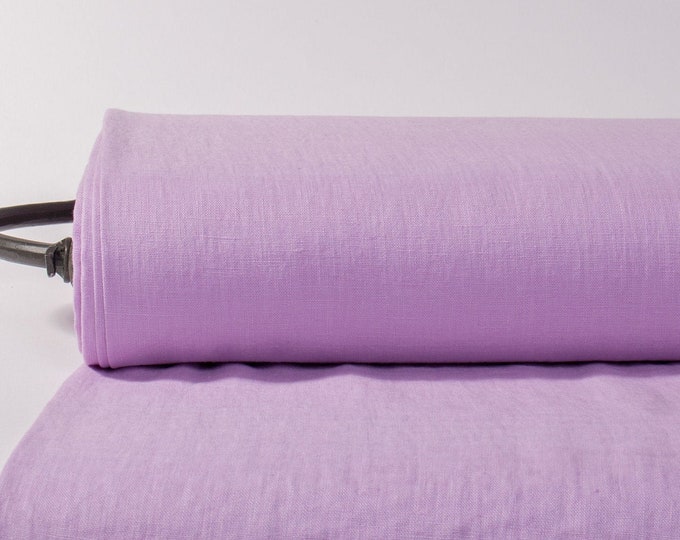 LinenBuy Pure 100% Linen Fabric Light Purple Medium Weight Pre-Washed Durable Dense Plain Solid Fabric For Sewing Table Cloth By Yard