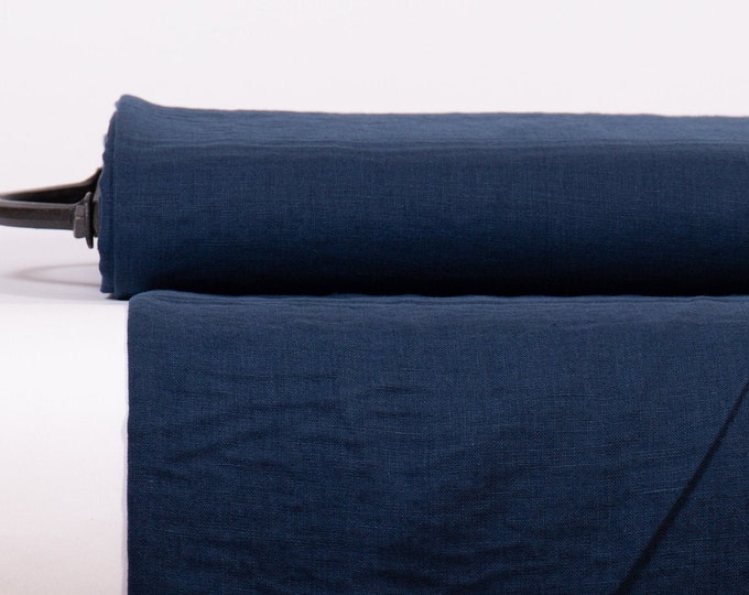 Midnight Blue Linen Fabric: Medium Weight, Pre-Washed, OEKO-TEX Certified
