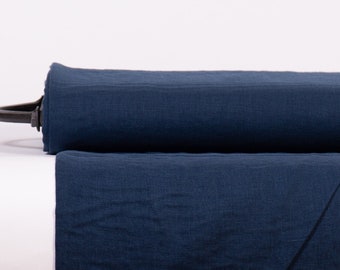 Pure 100% Linen Fabric Midnight Blue Medium Weight Pre-Washed Durable Dense Plain Solid Organic Textile Drape For Sewing Table Cloth By Yard