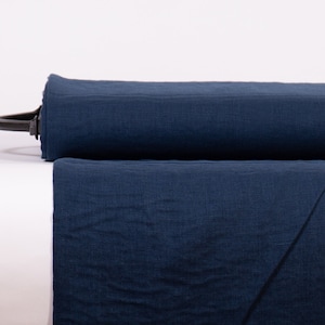 Pure 100% Linen Fabric Midnight Blue Medium Weight Pre-Washed Durable Dense Plain Solid Organic Textile Drape For Sewing Table Cloth By Yard