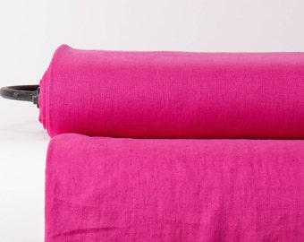 Certified Magenta Pink Pure Linen Fabric - Medium Weight for Apparel & Home.  Pink 100% Linen - Medium Weight for Sewing and Craft