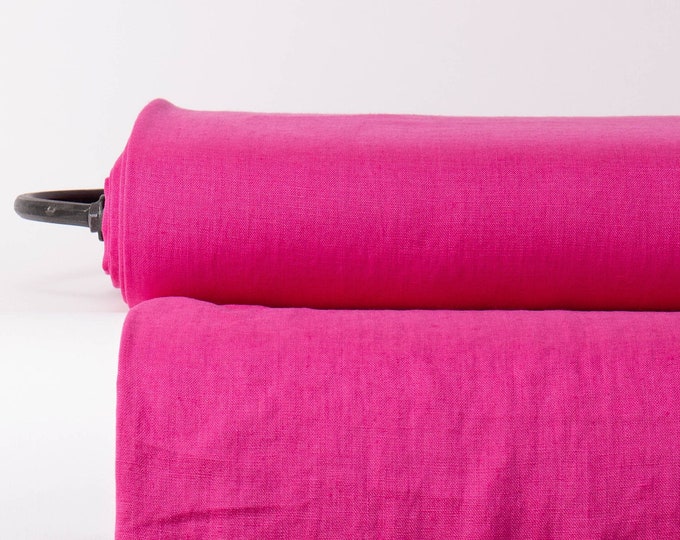 Pure 100% Linen Fabric Hot Pink Medium Weight Pre-Washed Durable Dense Plain Solid Organic Textile Drape For Sewing Table Cloth By Yard