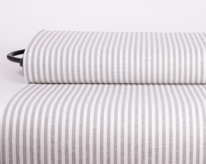 Striped Natural Linen Blended  Fabric, Flax Linen High Quality Fabric, French Linen By The Yard