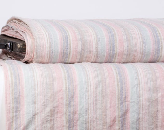 Pastel Striped Linen Fabric - Washed Soft 100% Linen. Multi-Stripe Pastel Linen Fabric - Pre-Softened & Versatile