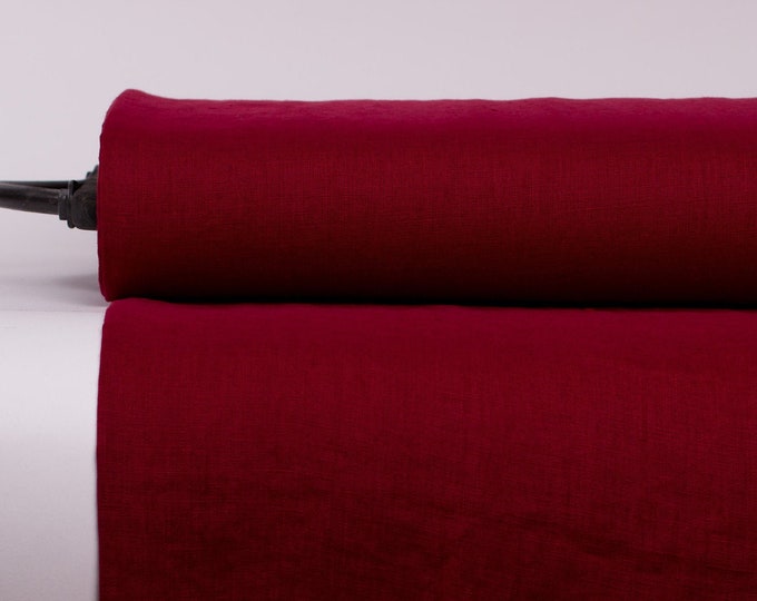 Pure 100% Linen Fabric Berry Red Medium Weight Pre-Washed Durable Dense Plain Solid Organic Textile Drape For Sewing Table Cloth By Yard