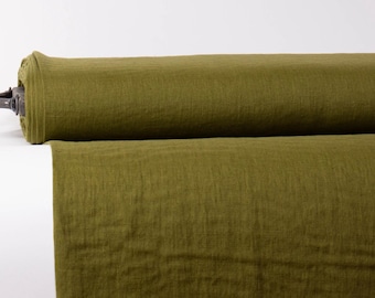 Dark Moss Green Linen Fabric: Medium Weight, Pre-Washed