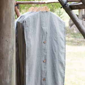LinenBuy Linen Garment Bag  Organic Garment bag with wooden buttons  Wedding Dress Garment Bag  Bridesmaid Dresses Garment Bags